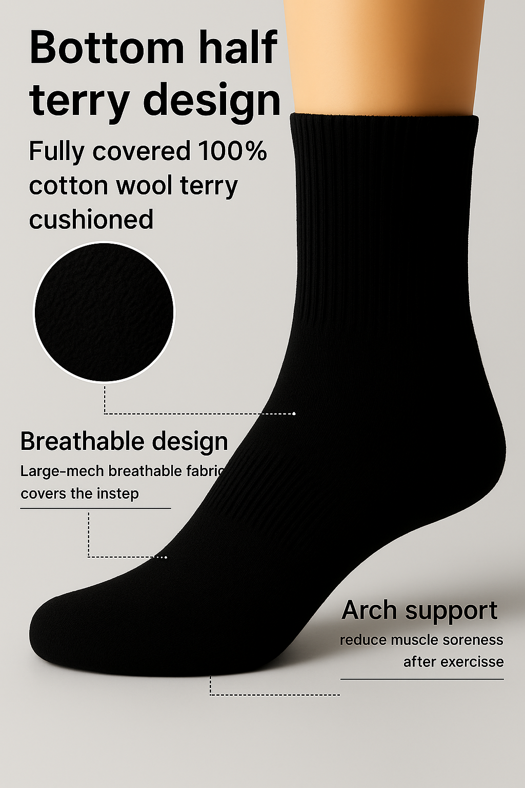 Men half Terry -Mid-calf Basic socks