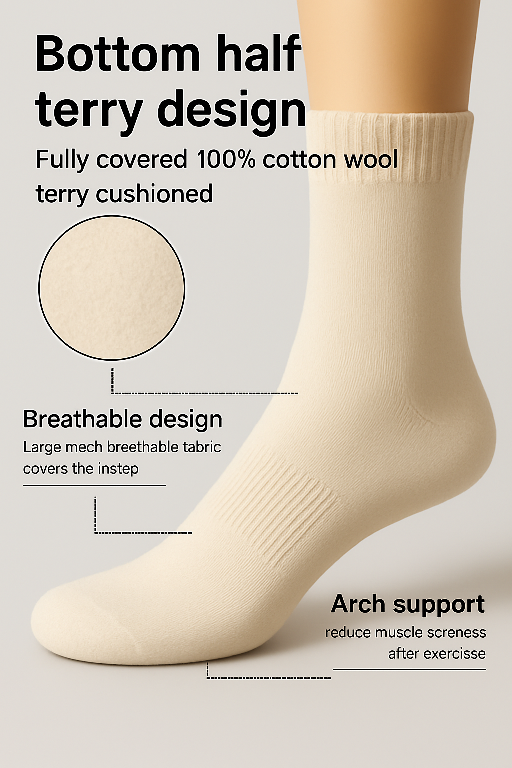 Men half Terry -Mid-calf Basic socks