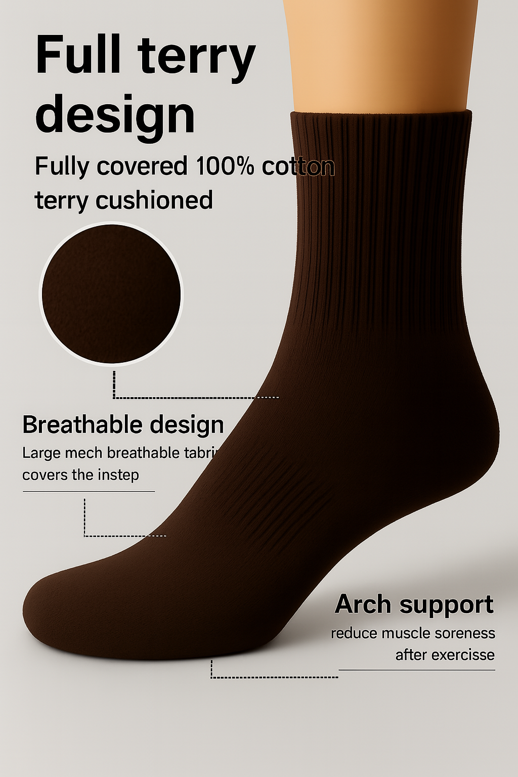 Men half Terry -Mid-calf Basic socks