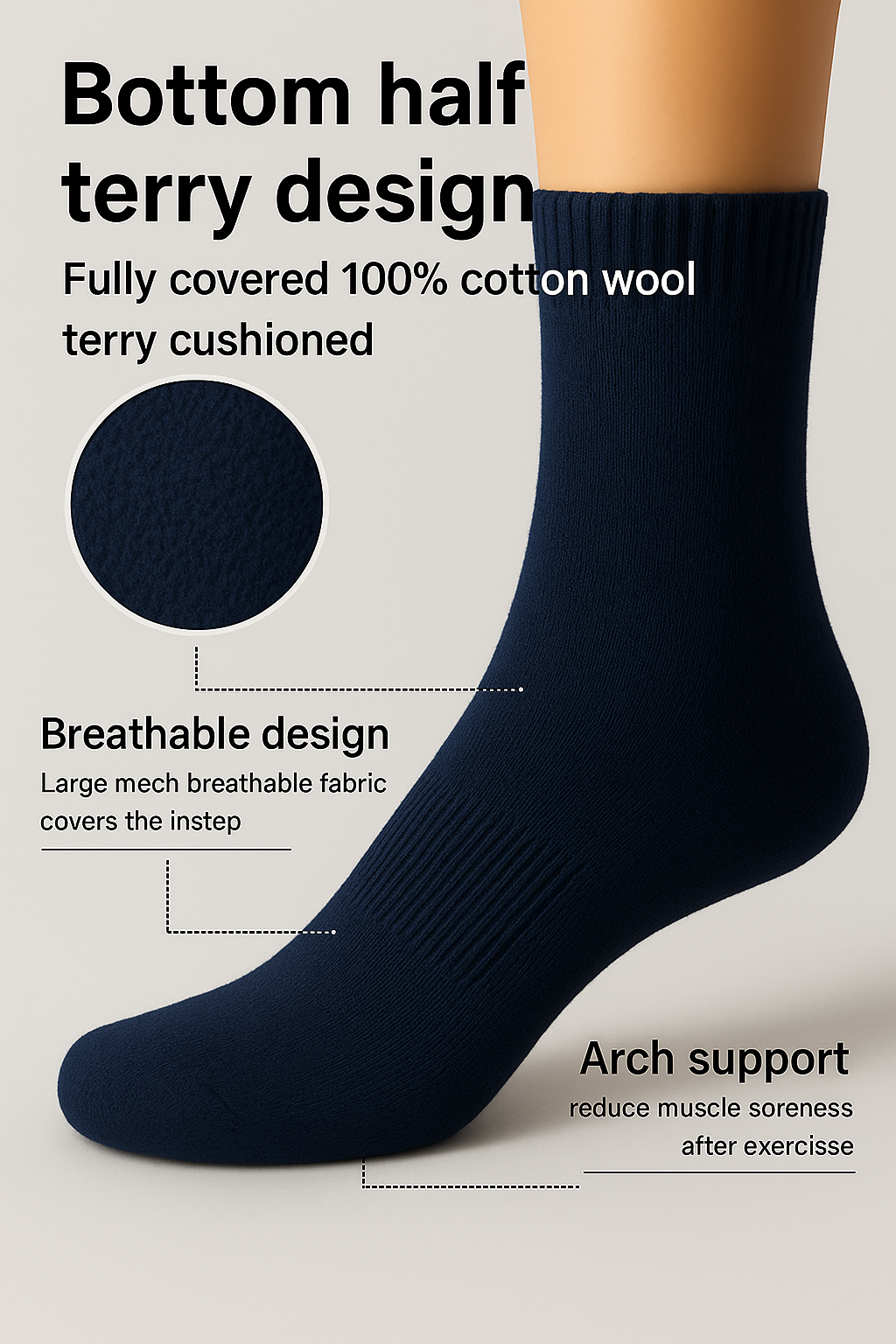 Men half Terry -Mid-calf Basic socks