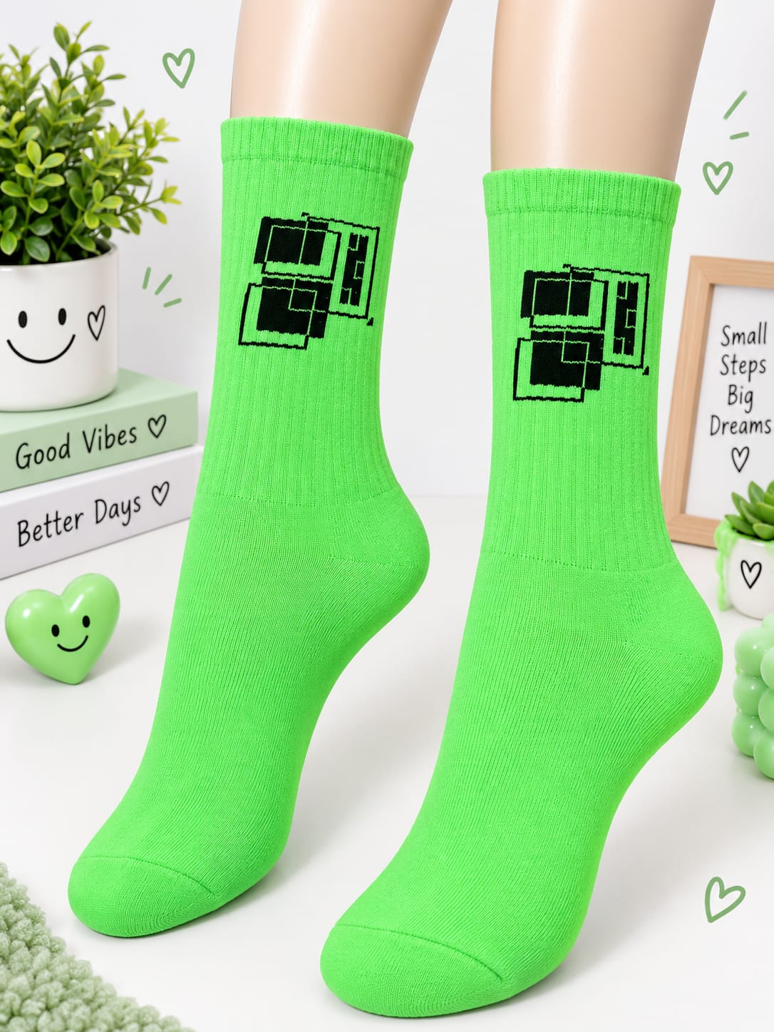 Neon Green Pixel Socks